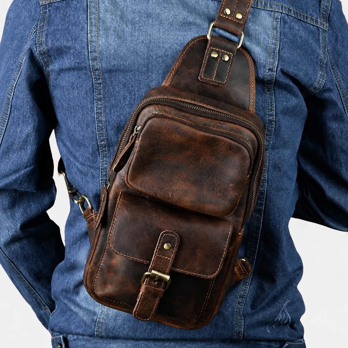 Luis Multi-Pocket Leather Crossbody