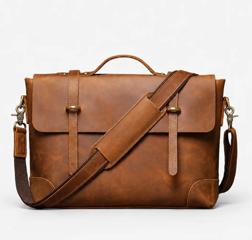 Ashford Twin-Buckle Leather Briefcase
