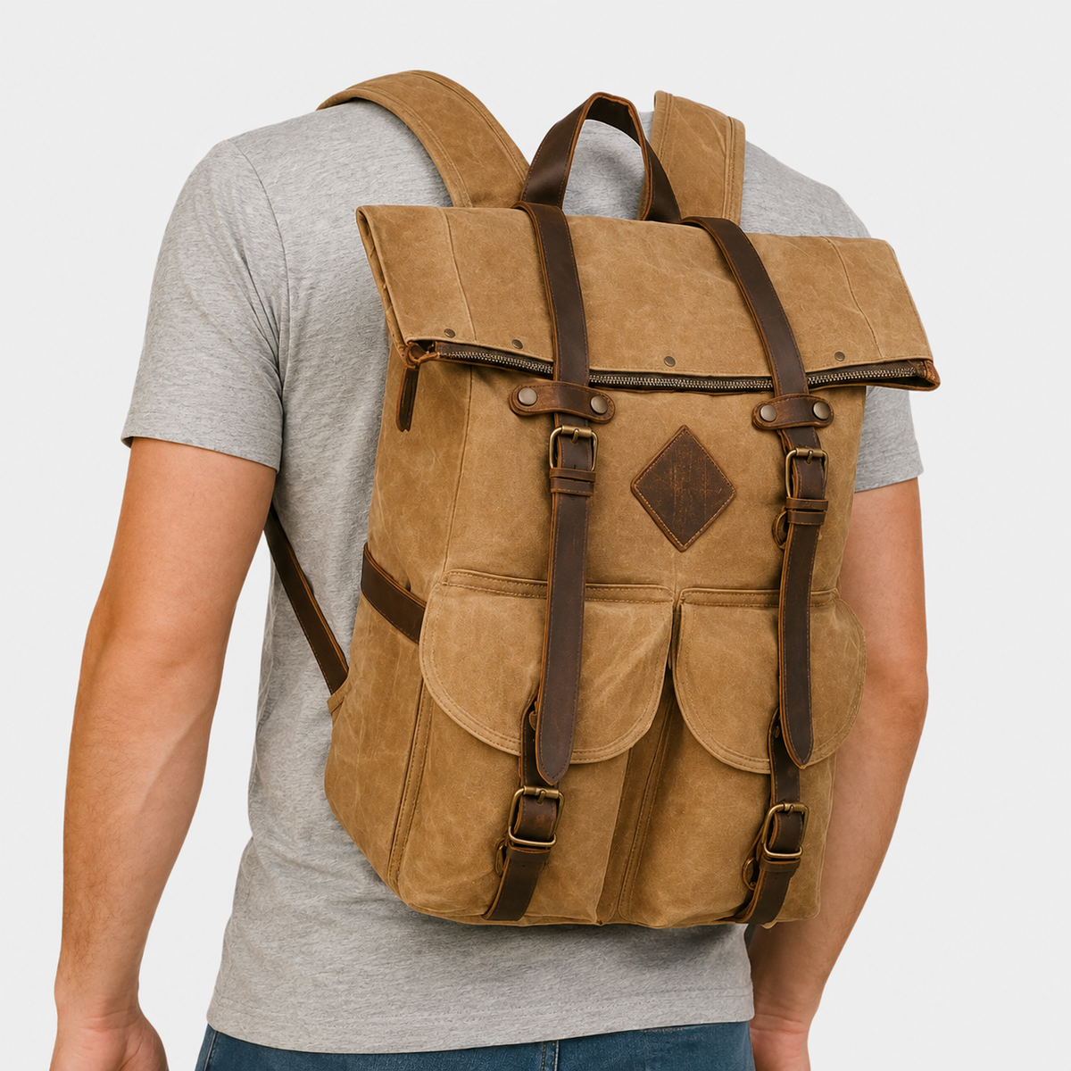 Edril Tall Roll-Top Canvas Backpack