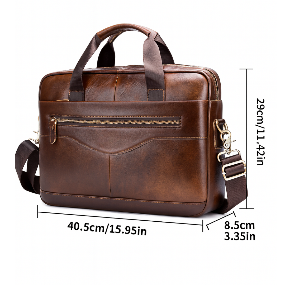 Anthony Front Zip Leather Briefcase