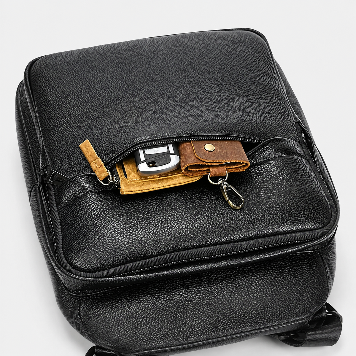 Everett Zip Leather Laptop Backpack