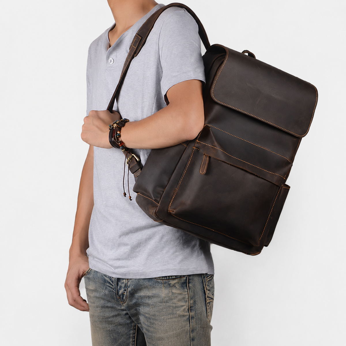 Rowan Large-Capacity Leather Backpack