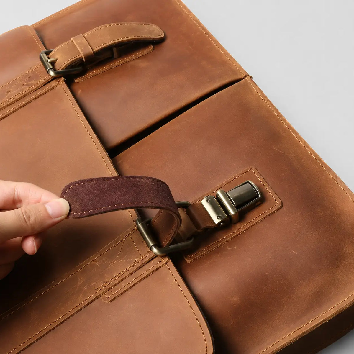Fletcher Buckle-Flap Leather Messenger