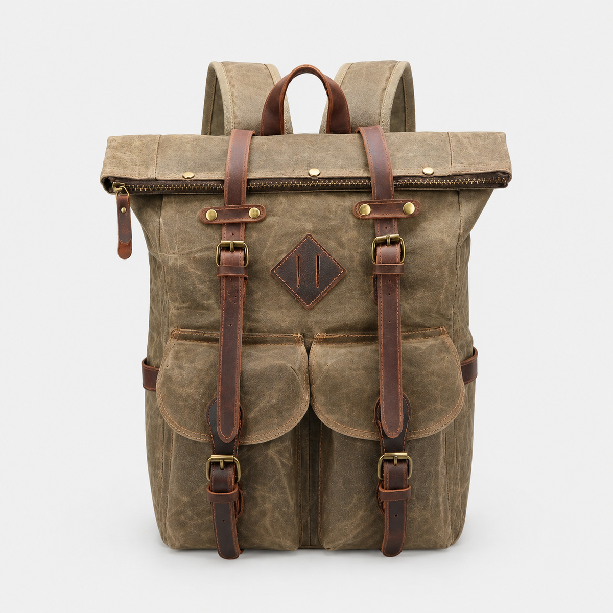 Edril Tall Roll-Top Canvas Backpack