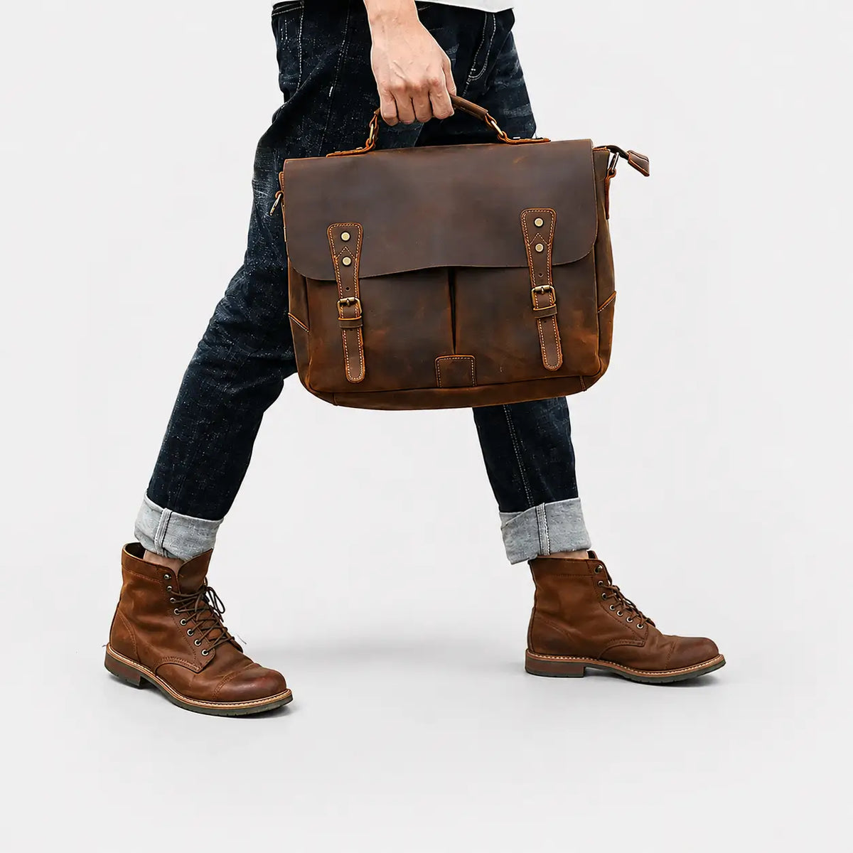 Beau Double Buckle Leather Messenger