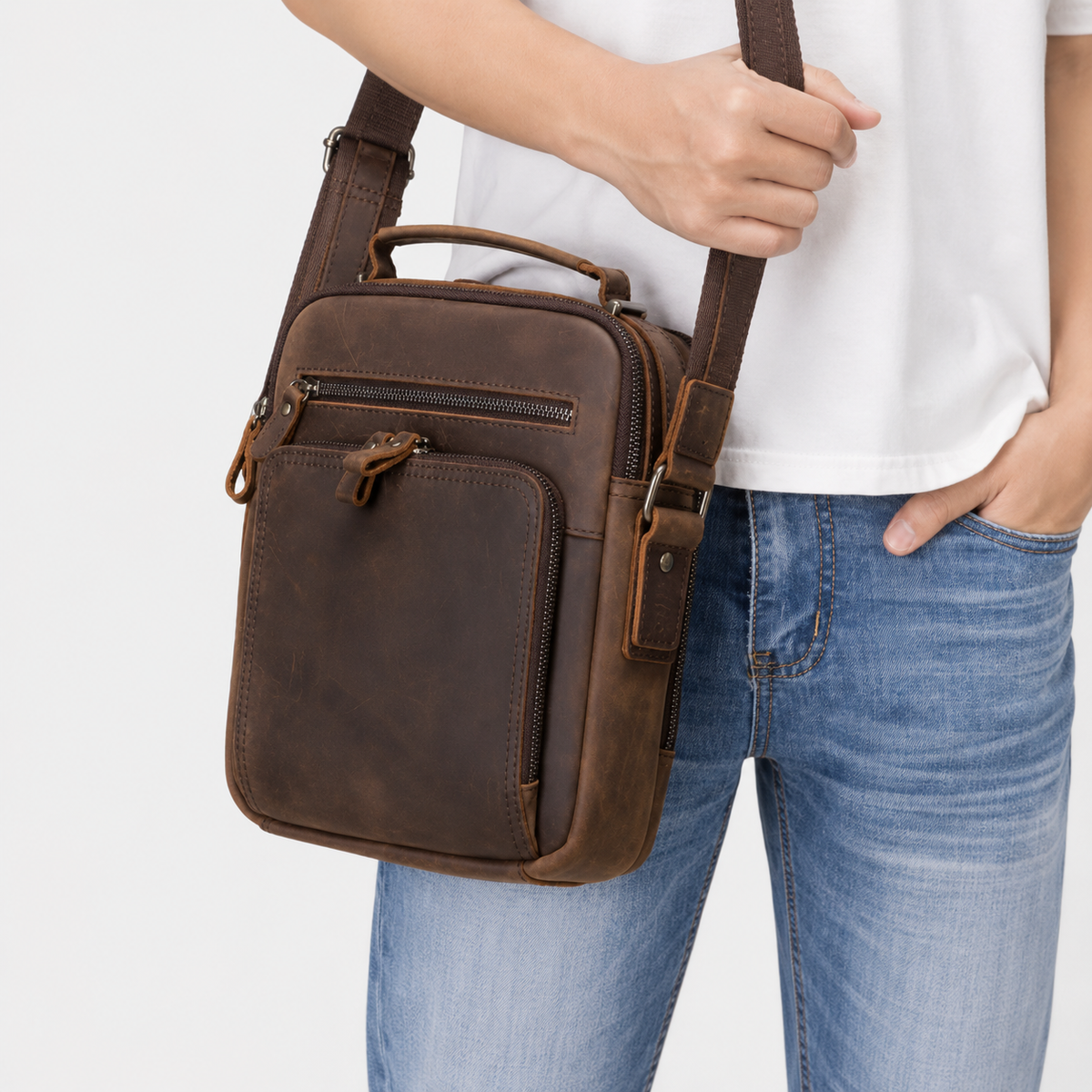 River Leather Zip Crossbody