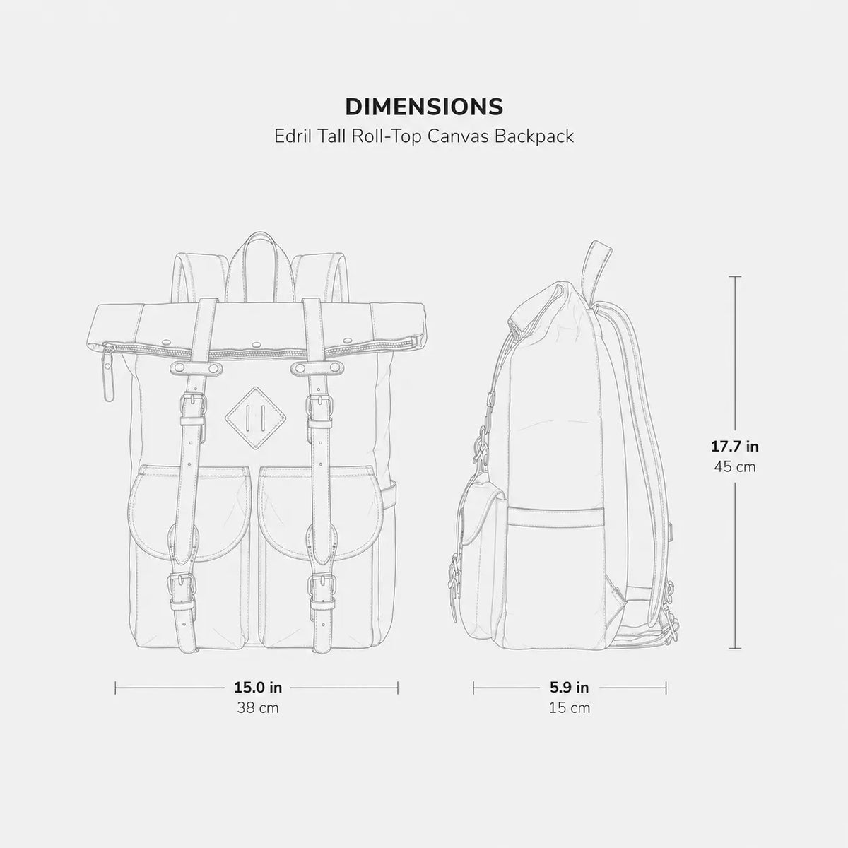 Edril Tall Roll-Top Canvas Backpack