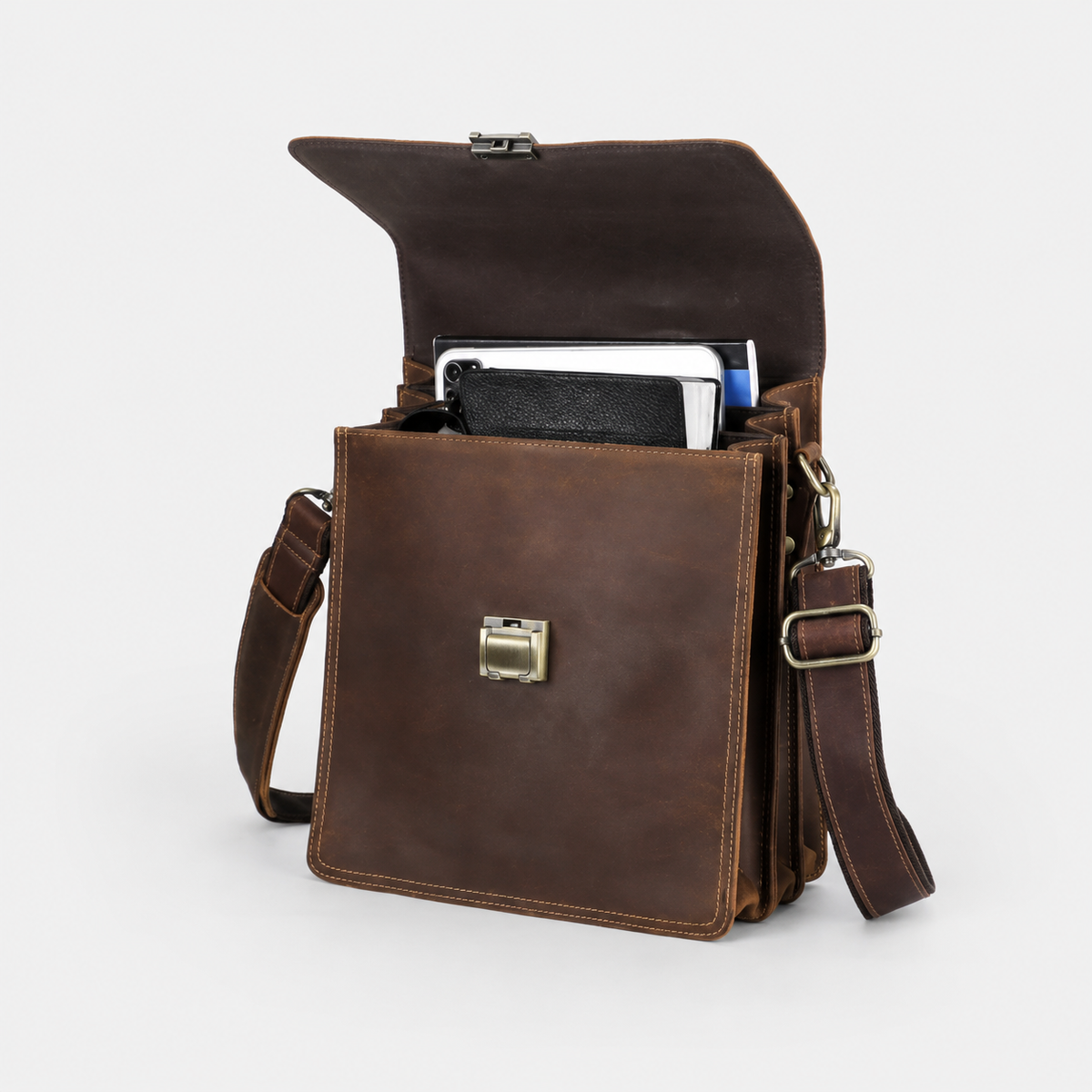 Bancroft Lock-Closure Leather Crossbody