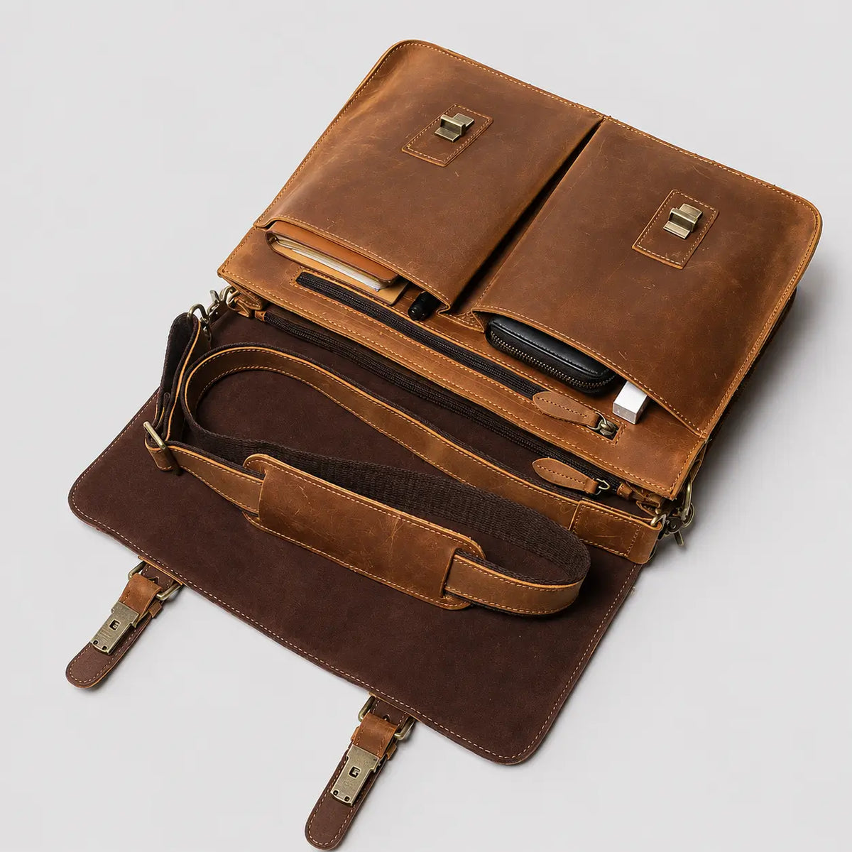 Fletcher Buckle-Flap Leather Messenger